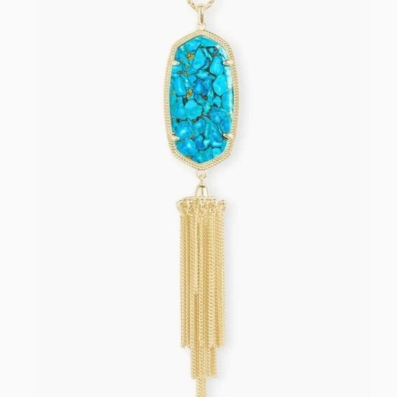 Kendra Scott Rayne Necklace Bronze Veined Turquoise Yellow Gold - Picture 1 of 5